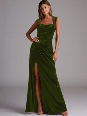 NWT - Azazie Genesis - Olive Velvet Dress - Sz 10